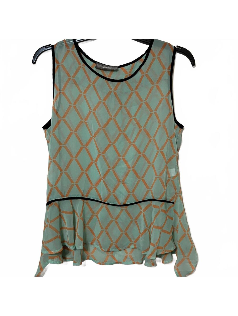 Addie Artsy Minimalist Romantic Sleeveless Mint Peplum Top Women's Large